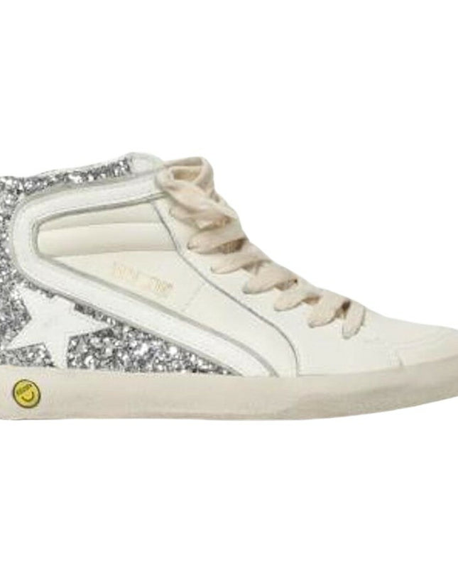 White & Silver Logo Sneakers