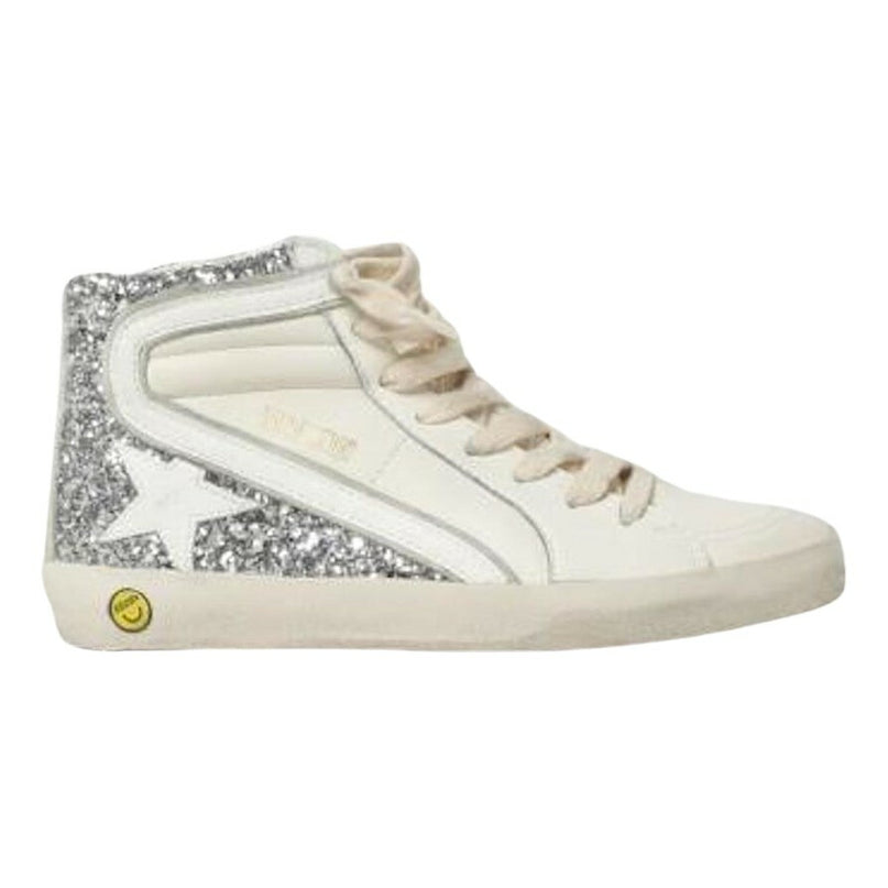 White & Silver Logo Sneakers