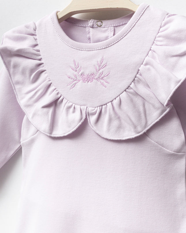 Lilac Butterfly Neckline Ruffle Top