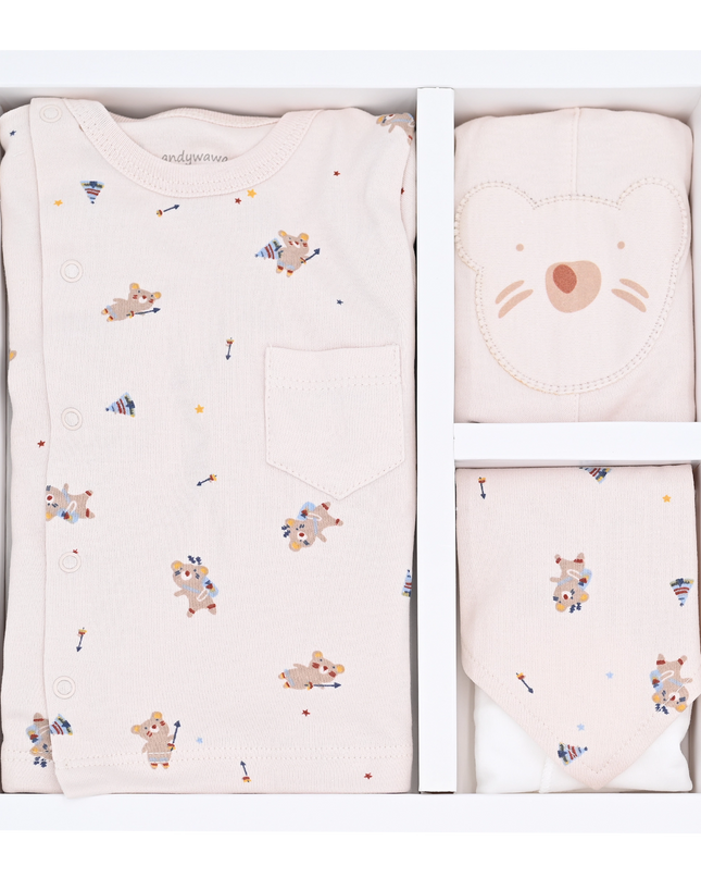 Andy Wawa-AC21070--BEIGE-Baby Coming Home 5 PCS NEWBORN SET BEAR CAMP