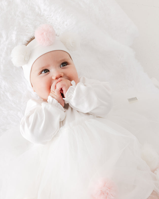 White Petit Love Pom Dress & Headband