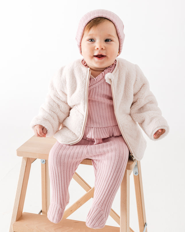 Cream Plush Zip Up Jacket