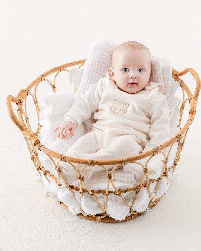 Cream Bear Graphic Overall Babygrow