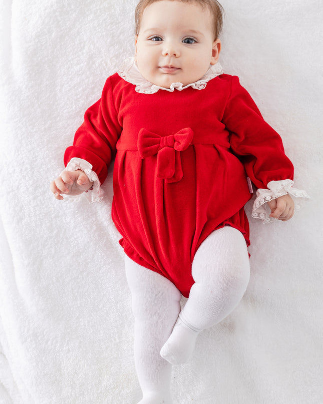 Red Holiday Ruffle Velvet Bodysuit