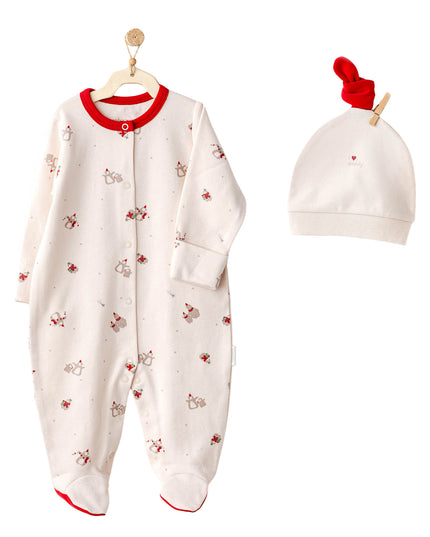 Cream Penguin Trim Babygrow & Beanie