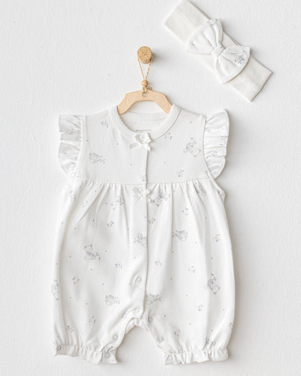 Ecru Cuddly Romper Ruffle Band Set