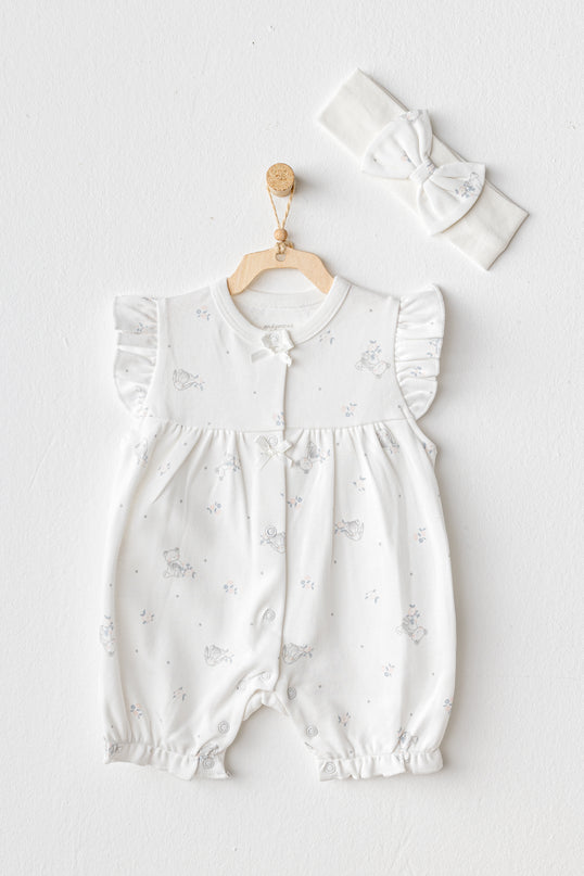 Ecru Cuddly Romper Ruffle Band Set