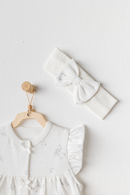 Ecru Cuddly Romper Ruffle Band Set