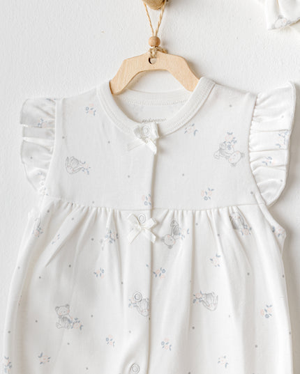 Ecru Cuddly Romper Ruffle Band Set