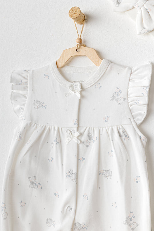 Ecru Cuddly Romper Ruffle Band Set