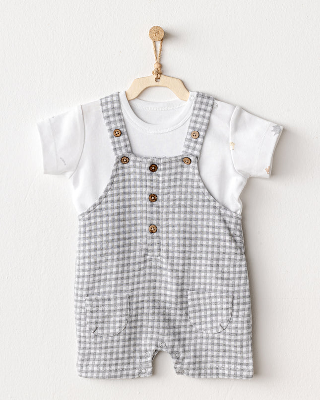 Grey Little King Gingham Jumpsuit Set