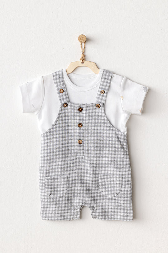 Grey Little King Gingham Jumpsuit Set
