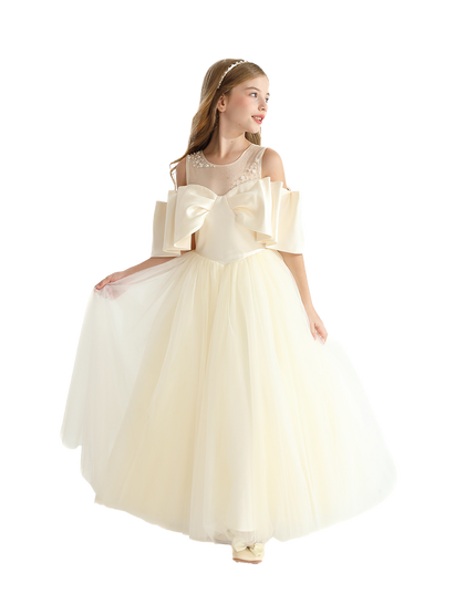 Champagne Tulle Bow Amica Dress