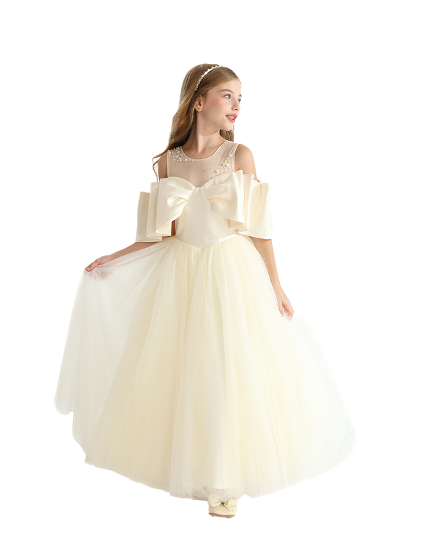 Champagne Tulle Bow Amica Dress