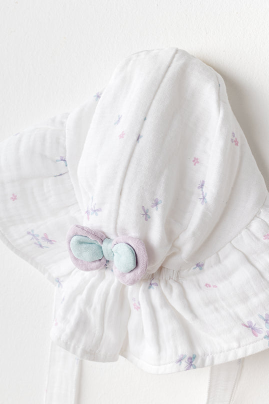 White Butterfly Muslin Bow Hat