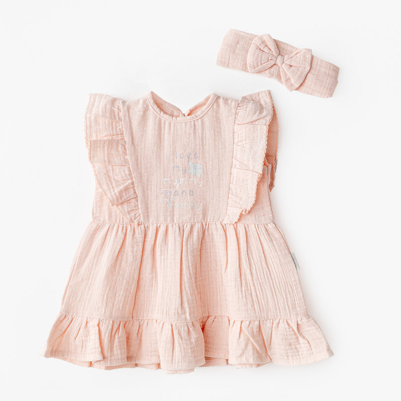 Salmon Love Family Muslin Dress Band Set