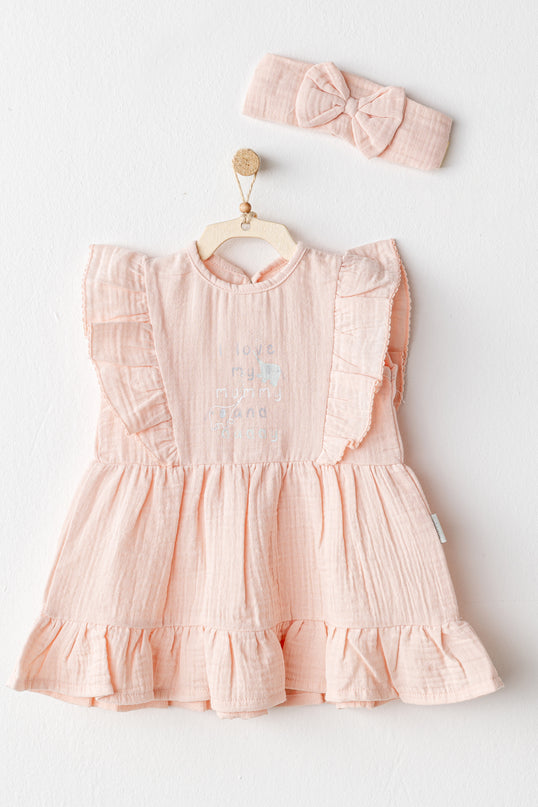 Salmon Love Family Muslin Dress Band Set