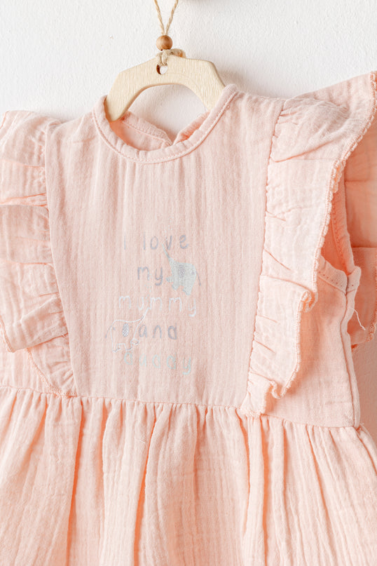 Salmon Love Family Muslin Dress Band Set