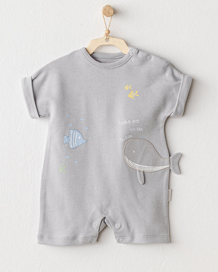Grey Happy Ocean Whale Romper