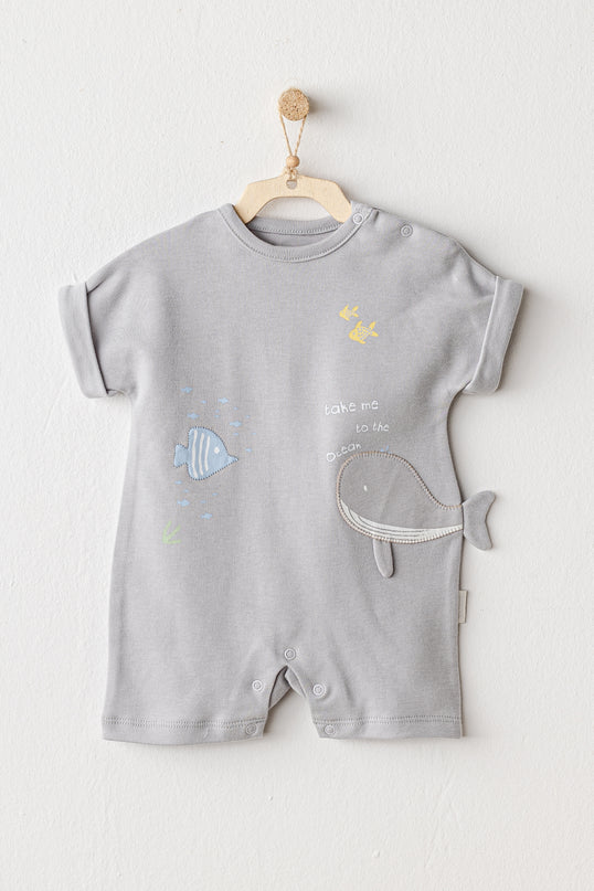 Grey Happy Ocean Whale Romper