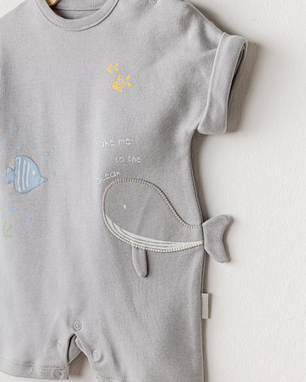 Grey Happy Ocean Whale Romper