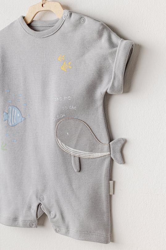Grey Happy Ocean Whale Romper