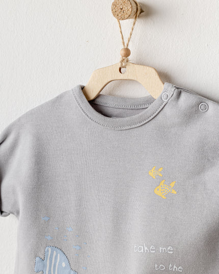 Grey Happy Ocean Whale Romper