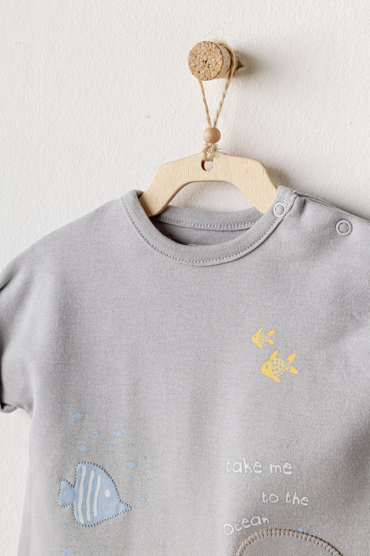 Grey Happy Ocean Whale Romper
