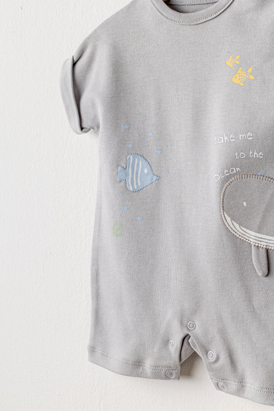 Grey Happy Ocean Whale Romper