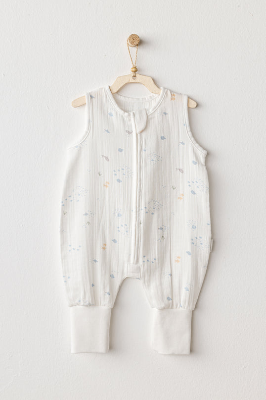 White Ocean Sleeveless Muslin Romper
