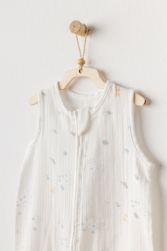 White Ocean Sleeveless Muslin Romper