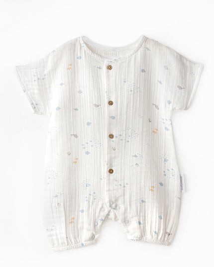 White Happy Ocean Muslin Romper