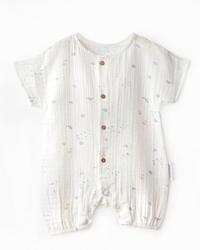 White Happy Ocean Muslin Romper