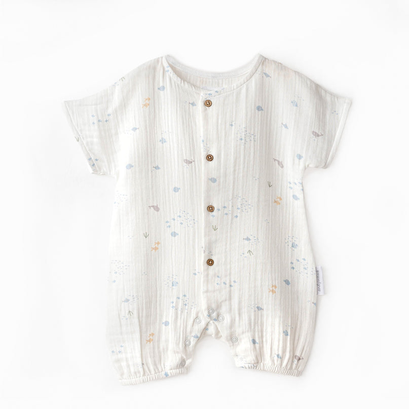 White Happy Ocean Muslin Romper