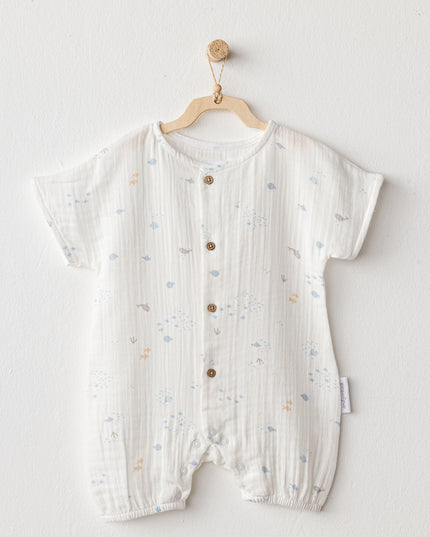 White Happy Ocean Muslin Romper