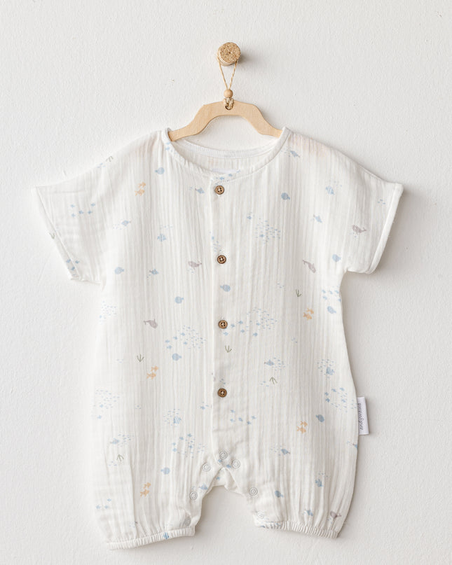 White Happy Ocean Muslin Romper