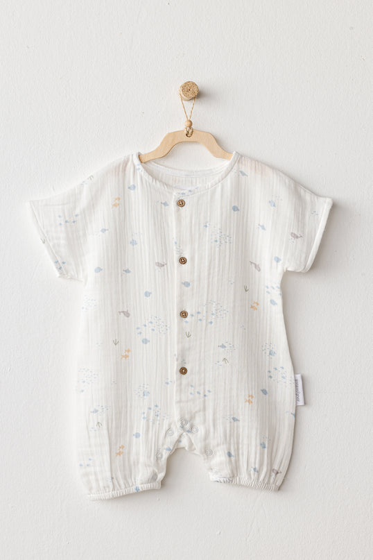 White Happy Ocean Muslin Romper