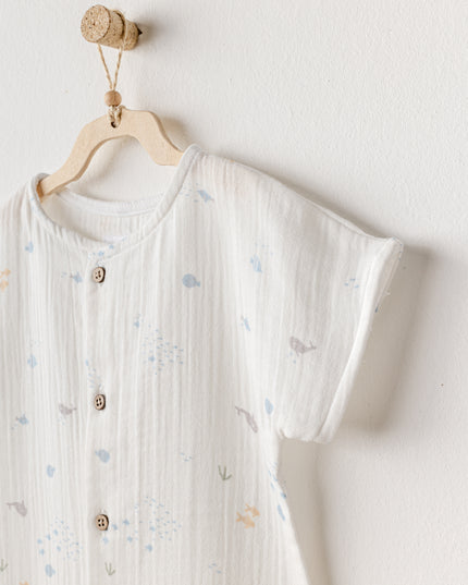 White Happy Ocean Muslin Romper