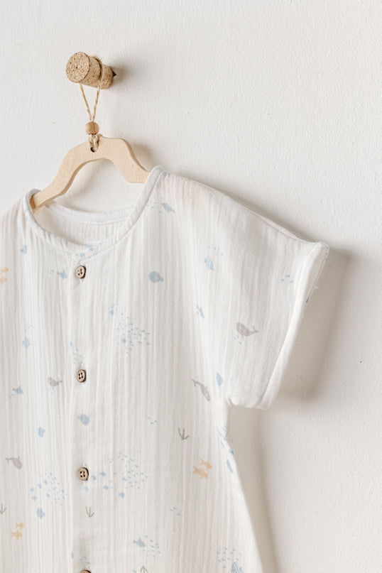 White Happy Ocean Muslin Romper