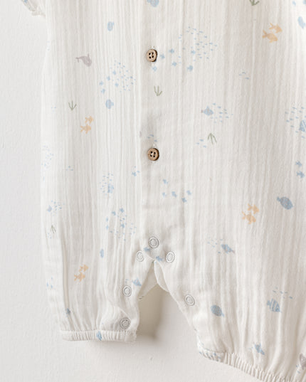 White Happy Ocean Muslin Romper