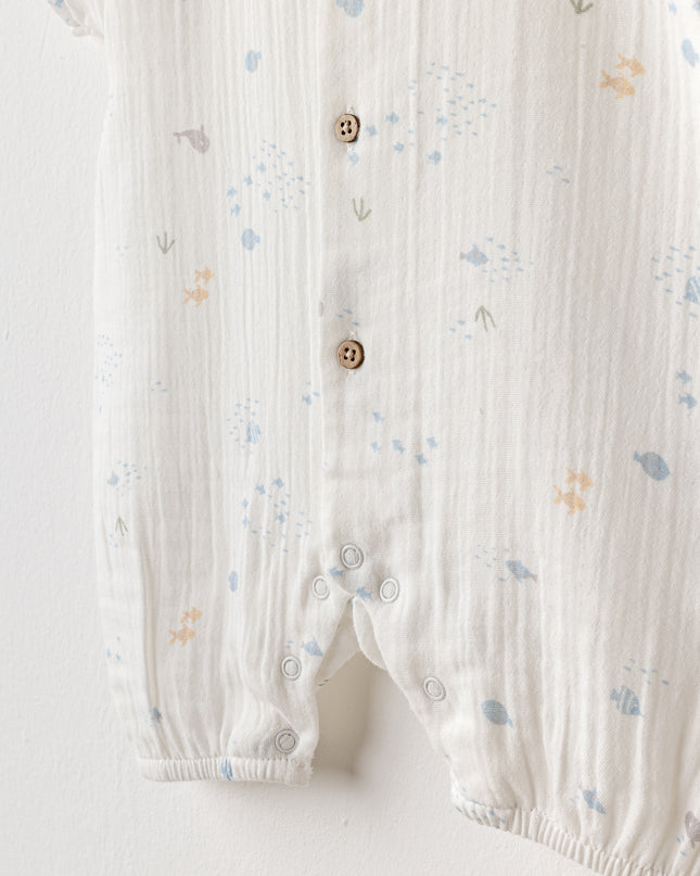 White Happy Ocean Muslin Romper