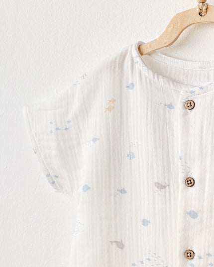 White Happy Ocean Muslin Romper