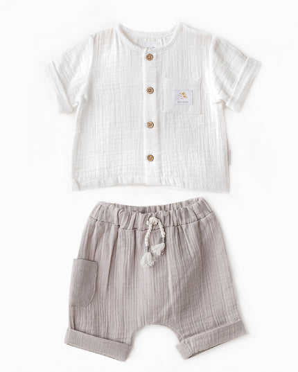 Grey Shorts Button Outfit