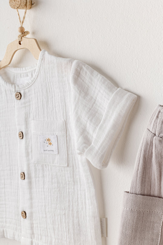 Grey Shorts Button Outfit