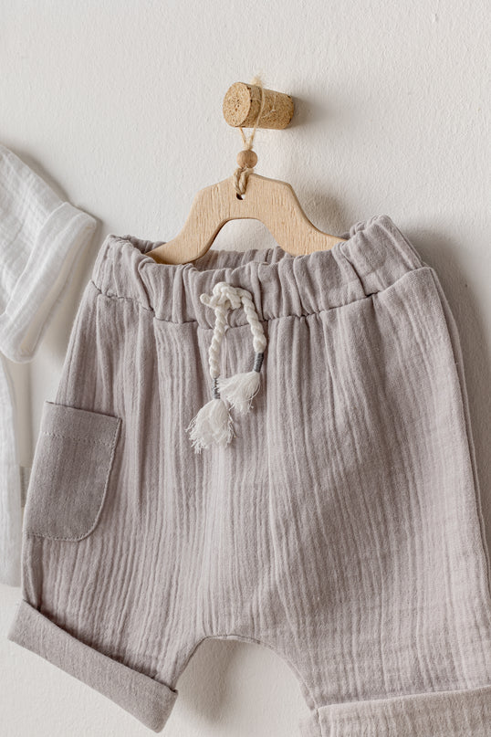 Grey Shorts Button Outfit