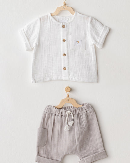 Grey Shorts Button Outfit