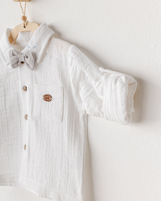 Grey Muslin Bowtie Outfit Set