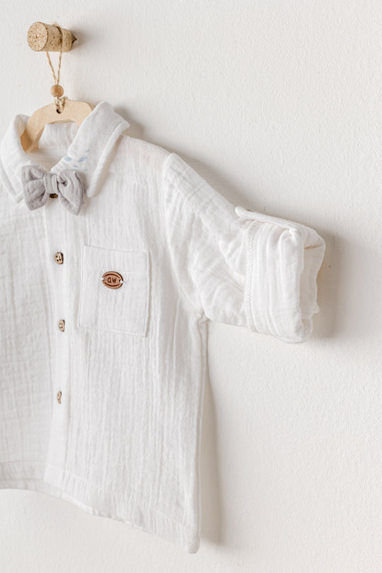 Grey Muslin Bowtie Outfit Set