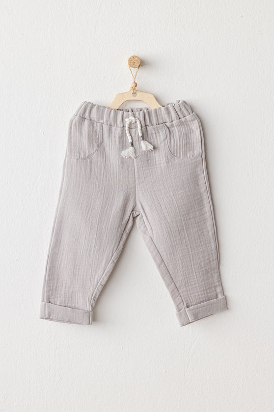 Grey Muslin Bowtie Outfit Set