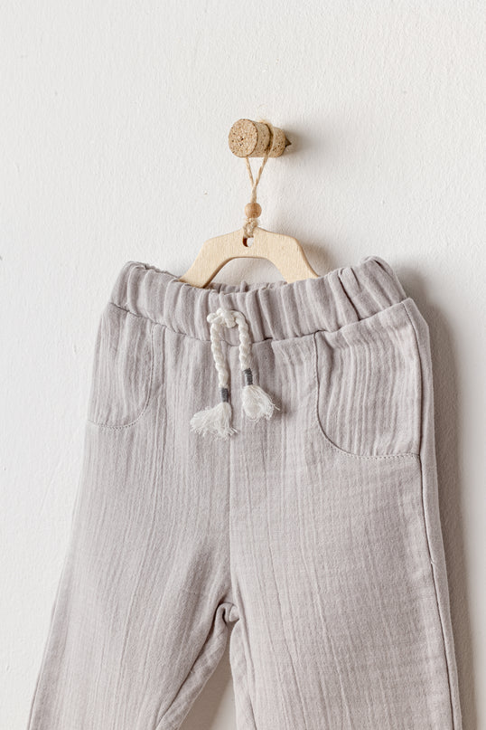 Grey Muslin Bowtie Outfit Set